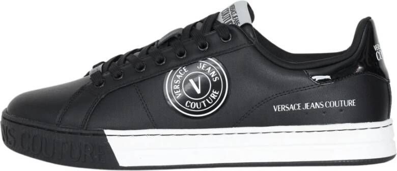 Versace Jeans Couture Zwarte leren sneakers met reflecterende patch en logo Black Heren