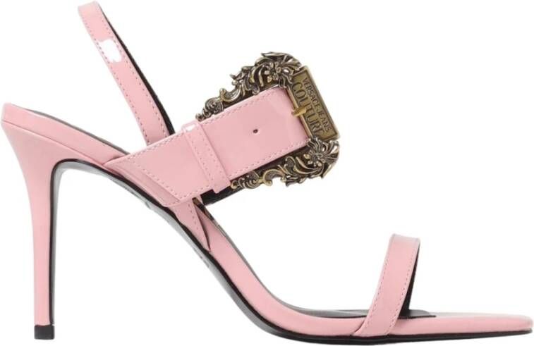Versace Jeans Couture Zwarte Sandalen met Hoge Hak van Lakleer