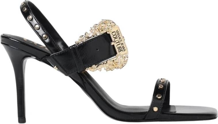 Versace Jeans Couture Zwarte Leren Sandalen met Hoge Hak