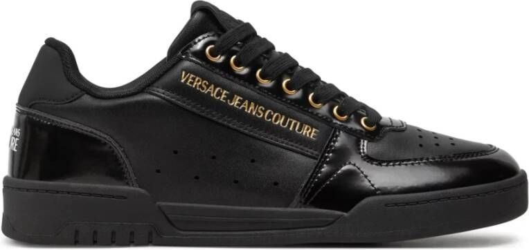 Versace Jeans Couture Zwarte Leren Lage Sneakers Black Heren