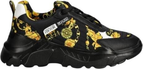 Versace Jeans Couture Zwarte Leren Print Sneakers Multicolor Heren