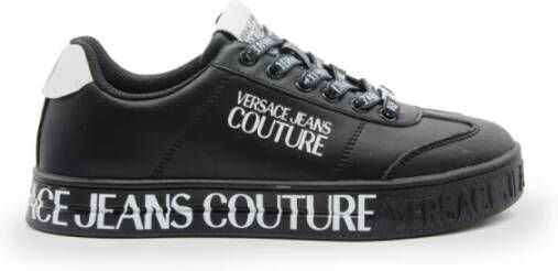 Versace Jeans Couture Zwarte leren sneakers met logo details Black Heren