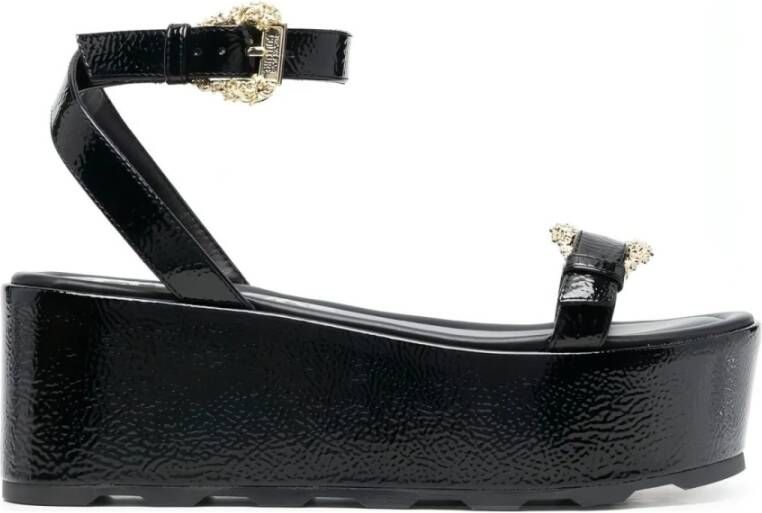 Versace Jeans Couture Zwarte platte sandalen Black Dames