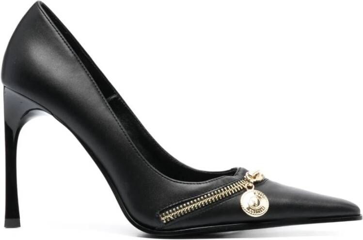 Versace Jeans Couture Zwarte puntige neus Décolleté met logo plaatje Black Dames