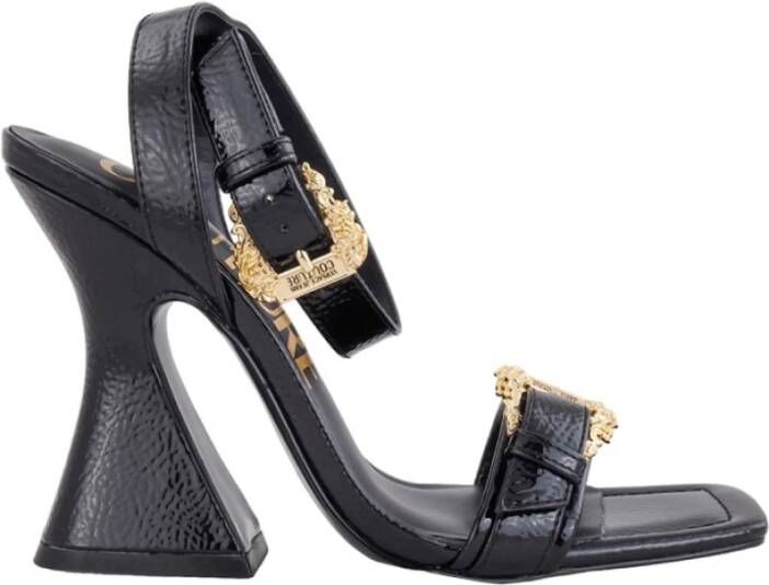 Versace Jeans Couture Zwarte sandalen met vierkante neus en gouden gespen Black Dames