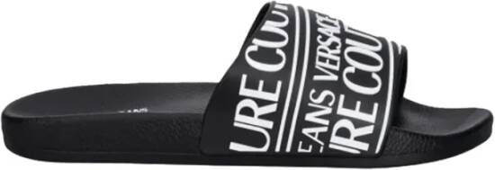 Versace Jeans Couture Zwarte Slide Sandalen met Reliëflogo