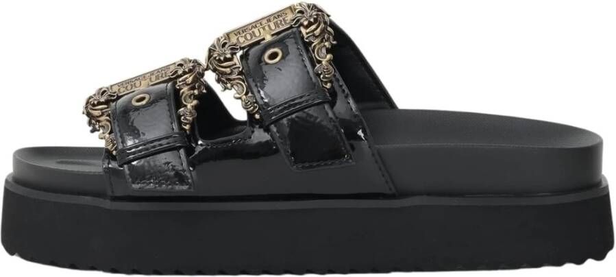 Versace Jeans Couture Zwarte Slippers met Barokgesp