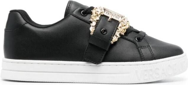 Versace Jeans Couture Zwarte Leren Sneakers met Gouden Details Black Dames
