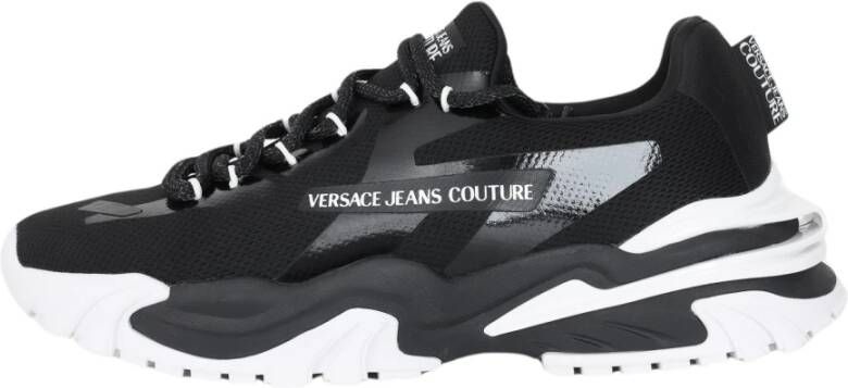 Versace Jeans Couture Zwarte Sneakers met Logo Print en Chunky Rubberen Zool Black Heren