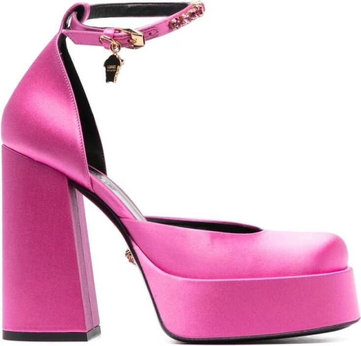 Versace Kristalversierde Satijnen Pumps Pink Dames