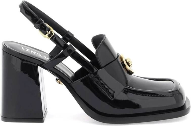 Versace Lakleren Pumps Loafers met Medusa Hardware Black Dames