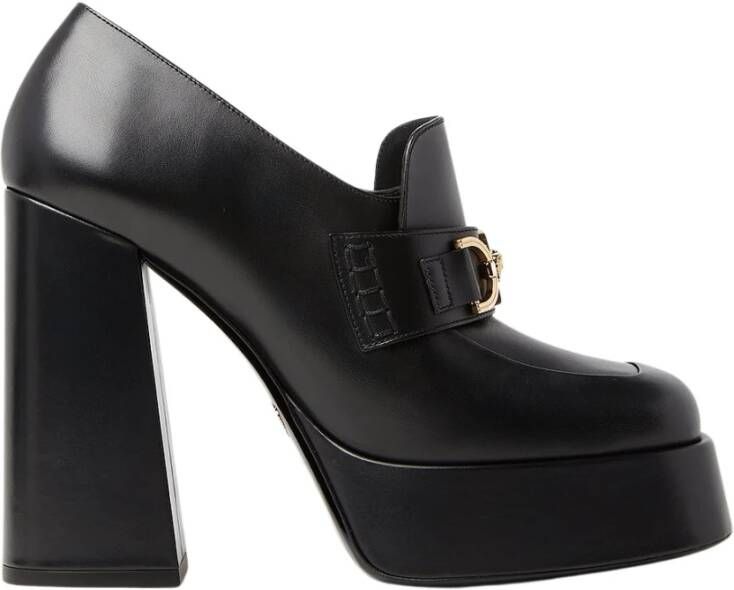 Versace Zwarte Mocassins met Hak en Plateau Black Dames