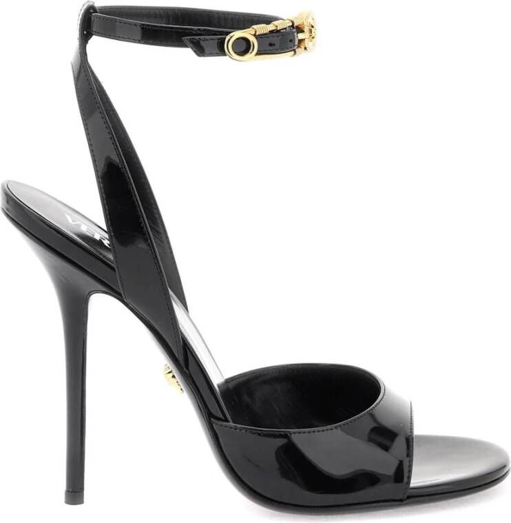 Versace Leren sandalen met veiligheidsspeld gesp Black Dames