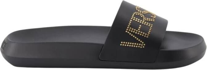 Versace Logo Slides Comfortabele Gegoten Zool Black Heren