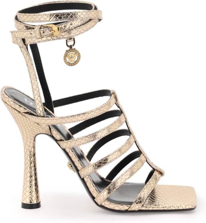 Versace Lycia Structuur Sandalen met Slangenprint Yellow Dames