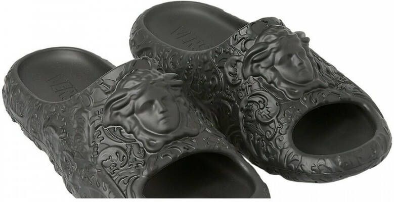 Versace Geëmbosseerde Medusa Dimension Slides Black Heren