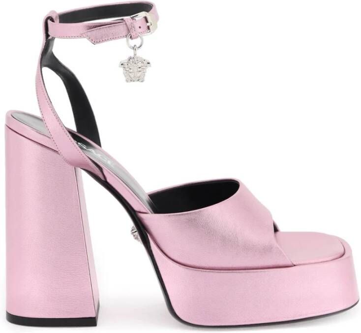Versace Metallic Leren Sandalen Pink Dames
