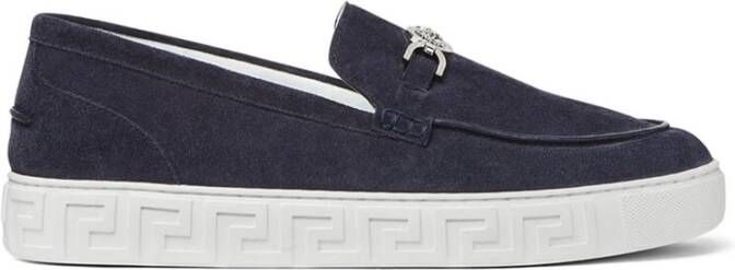 Versace Navy Blauwe Slip-On Medusa Plaque Blue Heren