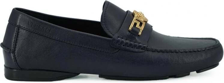 Versace Marineblauwe Kalfsleren Loafers Schoenen Blue Heren