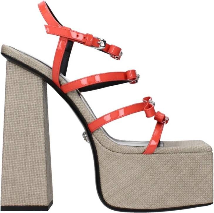 Versace Oranje Lakleren Hoge Hak Sandalen