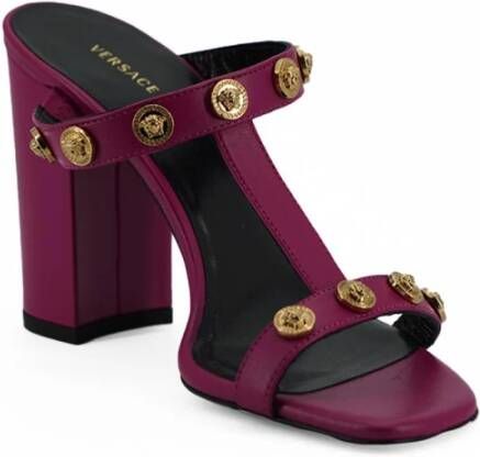 Versace Paarse Kalfsleren Hoge Hak Sandalen Purple Dames - Foto 3