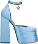 Versace Blauwe Satijnen Sandalen met Strass Band en Vierkante Neus Blue Dames - Thumbnail 3