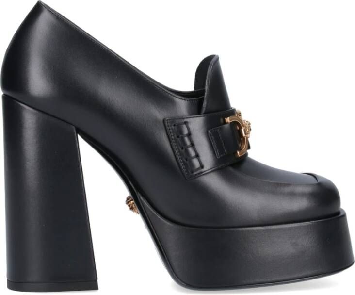 Versace Zwarte Mocassins met Hak en Plateau Black Dames