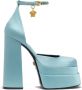 Versace Blauwe Satijnen Sandalen met Strass Band en Vierkante Neus Blue Dames - Thumbnail 1