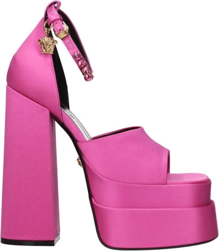 Versace Roze Satijnen Plateau Sandalen met Strass
