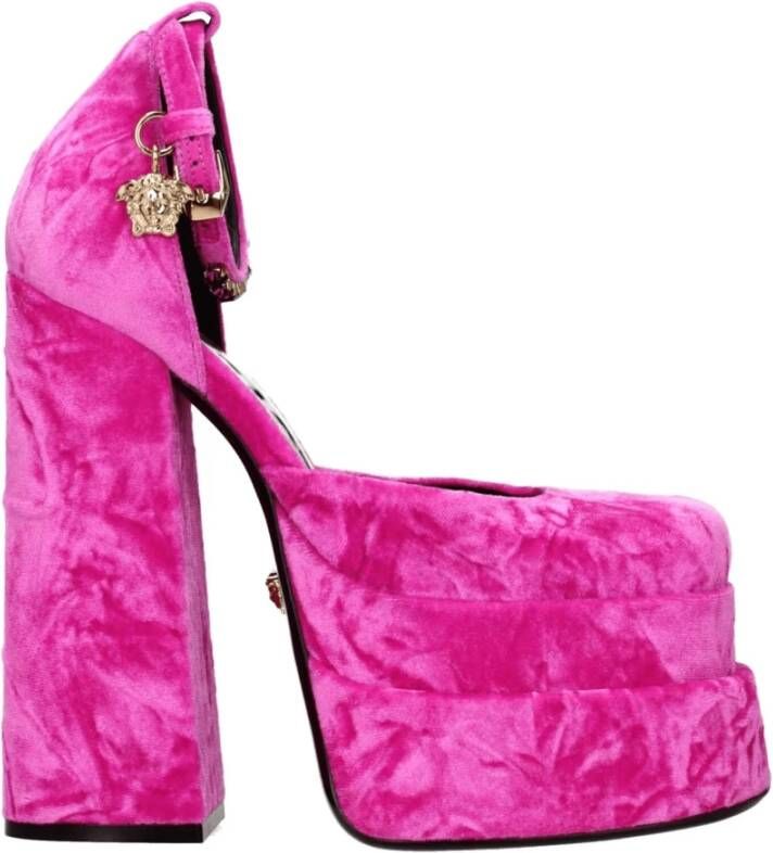Versace Roze Velvet Platform Sandalen met Strass