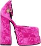 Versace Roze Velvet Platform Sandalen met Strass - Thumbnail 1
