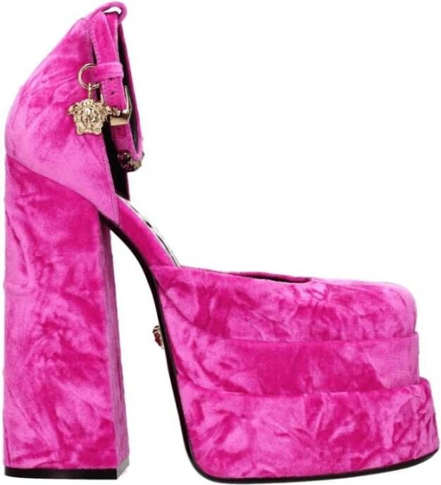 Versace Roze Velvet Rhinestone High Heel Sandalen