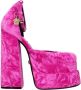 Versace Roze Velvet Rhinestone High Heel Sandalen - Thumbnail 1