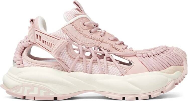 Versace Roze Vetersneakers met Logo Plaque Pink Dames