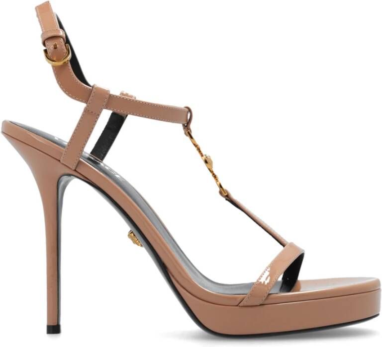 Versace Sandalen met hak van leer Beige Dames