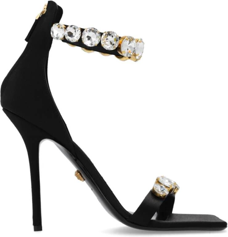 Versace Satin Sandalen met Kristallen Black Dames