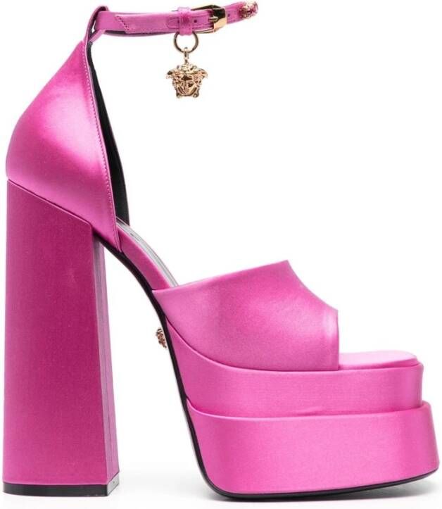 Versace Kristalversierde Satijnen Pumps Pink Dames