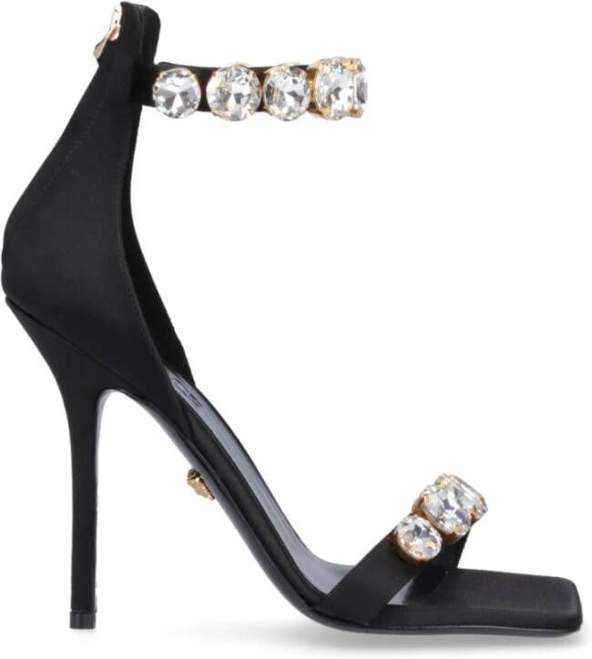 Versace Satin Sandalen met Kristallen Black Dames