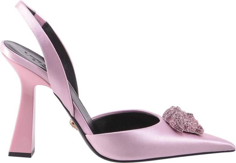 Versace Satin Décolleté Pumps met Strass-details Pink Dames