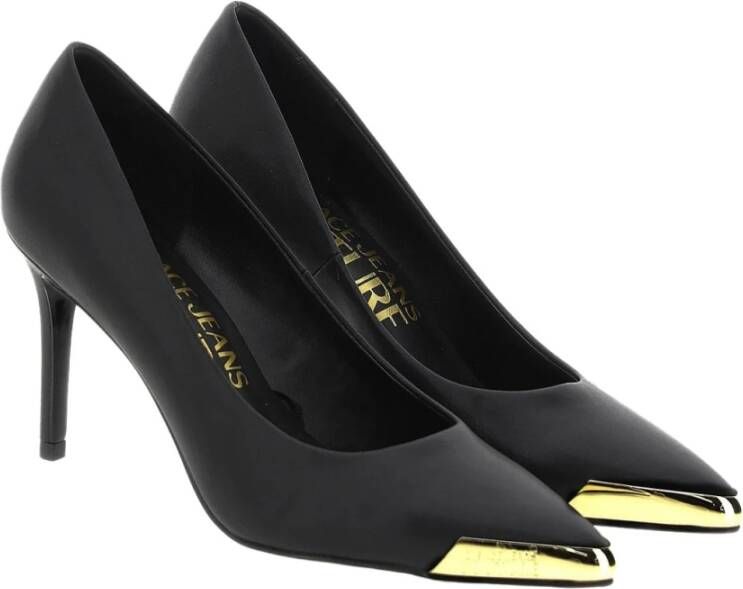 Versace Jeans Couture Minimalistische Zwarte Leren Decolletè met Gouden Detail Black Dames