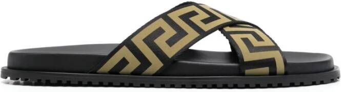 Versace Slippers met Grieks patroon Black Heren