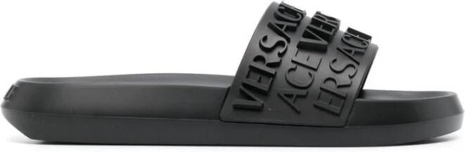 Versace Zwarte Slide Sandalen met Logo Black Heren