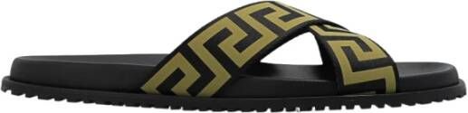 Versace Slippers met Grieks patroon Black Heren