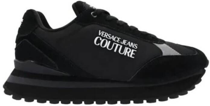 Versace Jeans Couture Zwarte Leren Sneakers Noir Model Black Heren