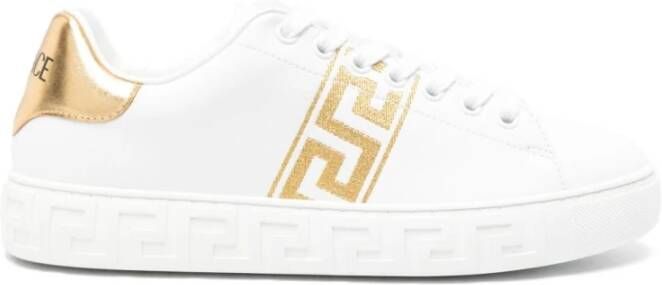 Versace Ivory White Gold Sneakers Greca Geborduurd White Dames