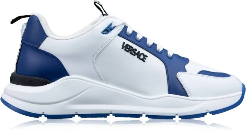 Versace Blauwe en witte kalfsleren sneakers Blue Heren