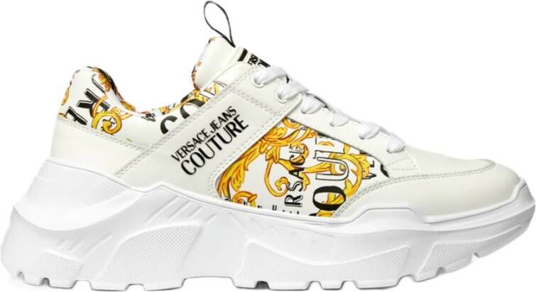 Versace Jeans Couture Lage veterschoenen met Logo Couture Print White Heren