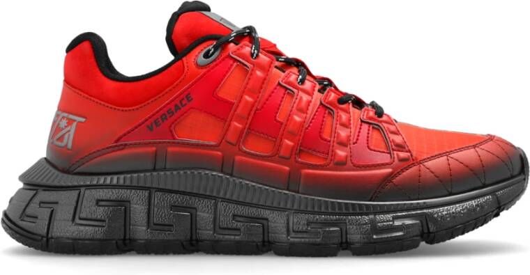 Versace Leren Sneakers met Trigreca Print Red Heren