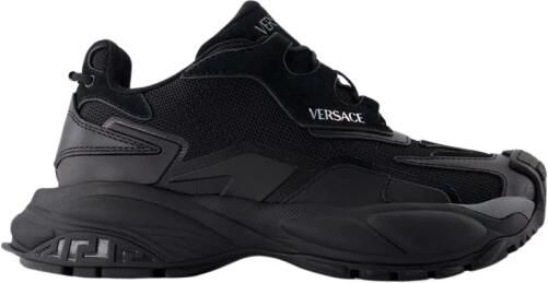 Versace Zwarte leren en technische stof manden Black Heren