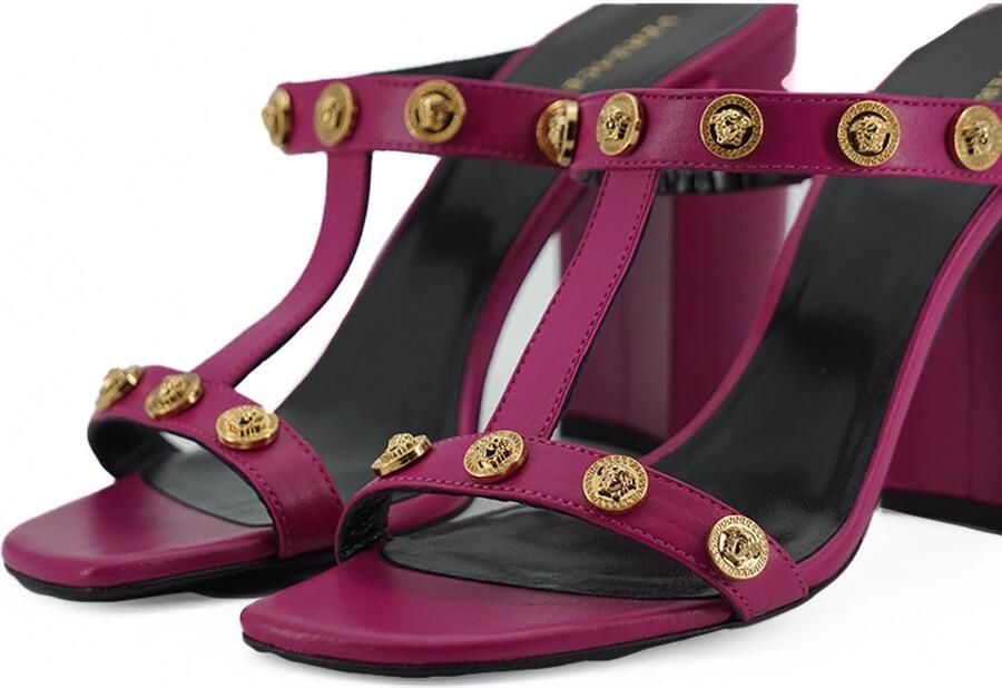 Versace Paarse Kalfsleren Hoge Hak Sandalen Purple Dames - Foto 2